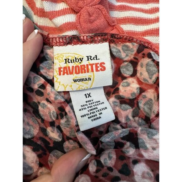 Ruby Rd. Favorites Womens Blouse Sheer Red All Over Print 3/4 Sleeve Plus 1X - Picture 8 of 8